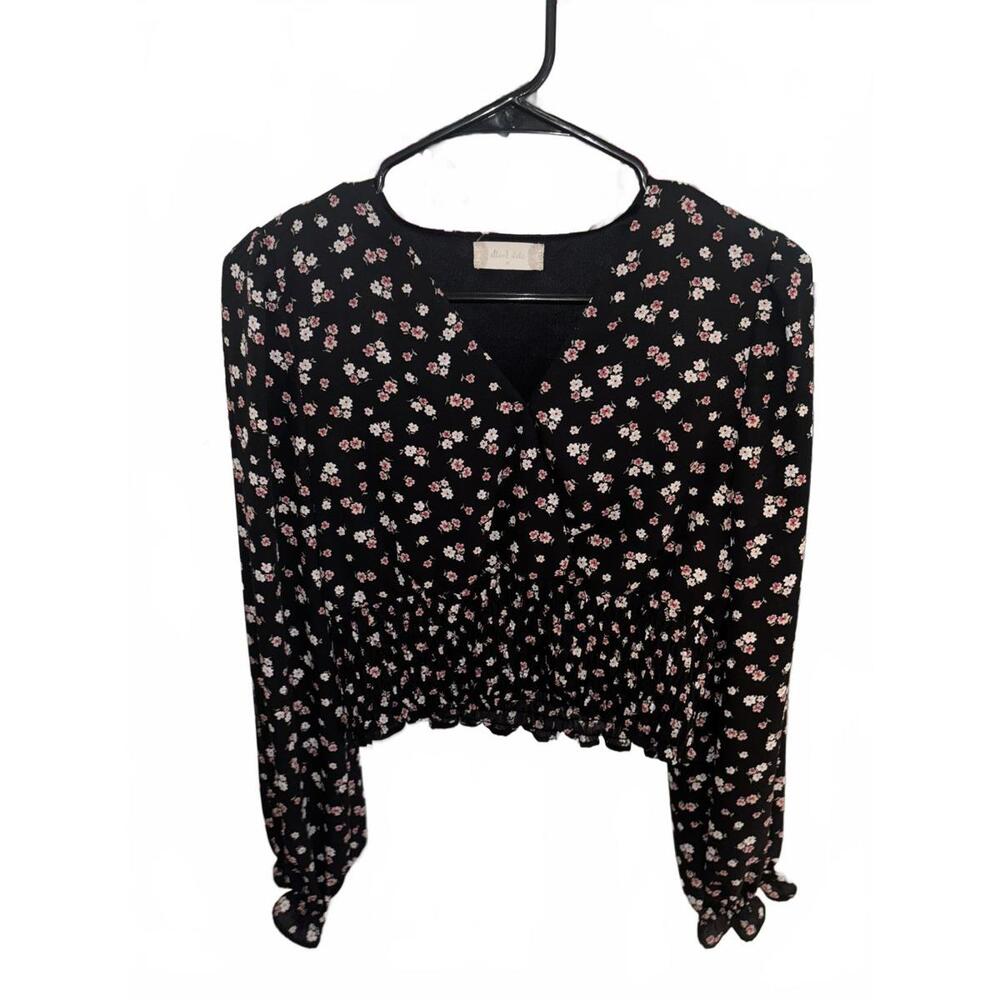 Altar’d State Black Floral Smocked Crop Top M
